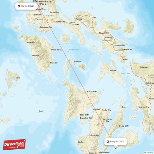 Panglao - Manila direct flight map