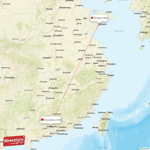 Qingdao - Guangzhou direct flight map