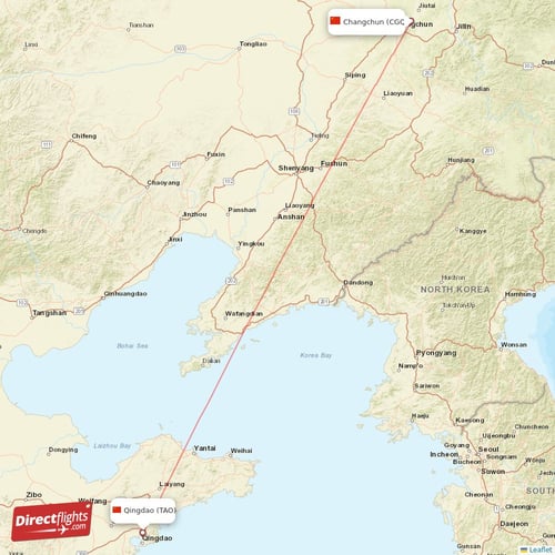 Qingdao - Changchun direct flight map