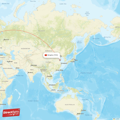 Qingdao - London direct flight map