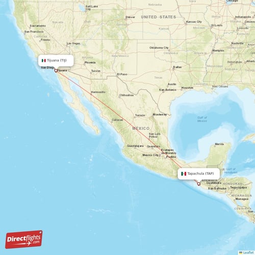 Tapachula - Tijuana direct flight map
