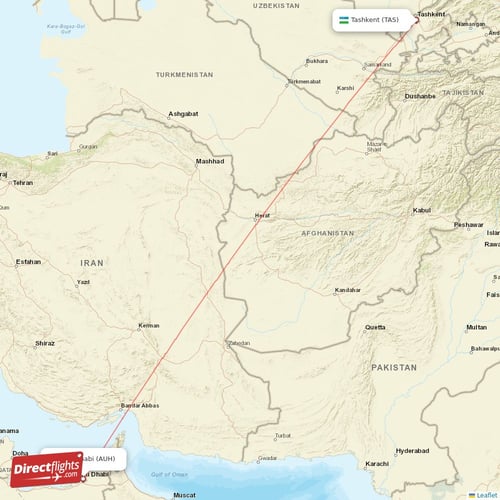 Tashkent - Abu Dhabi direct flight map