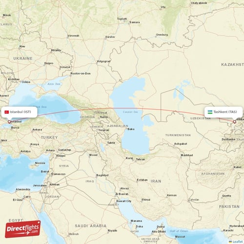 Tashkent - Istanbul direct flight map
