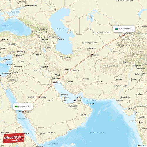 Tashkent - Jeddah direct flight map