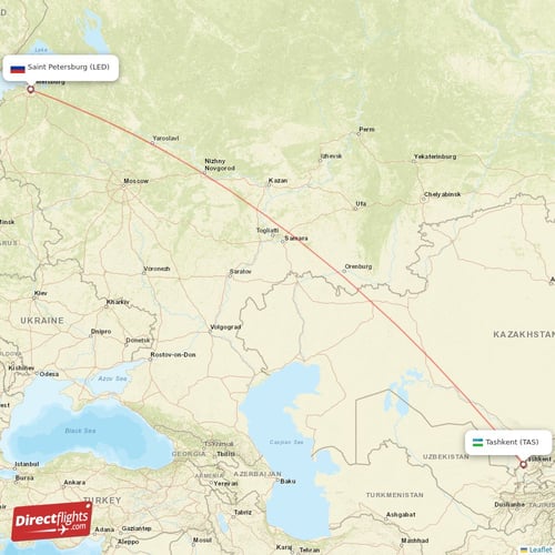 Tashkent - Saint Petersburg direct flight map