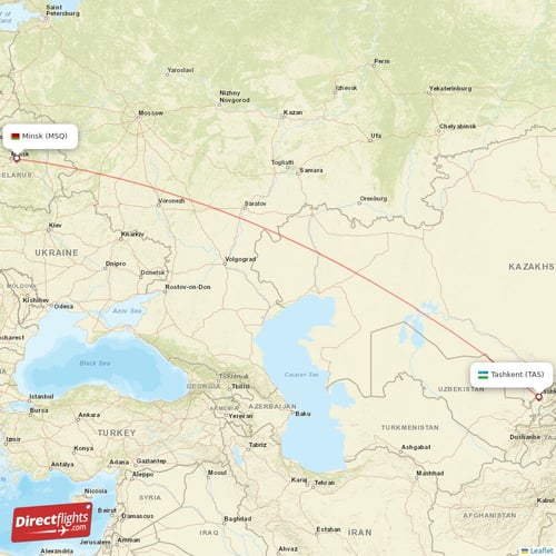 Tashkent - Minsk direct flight map