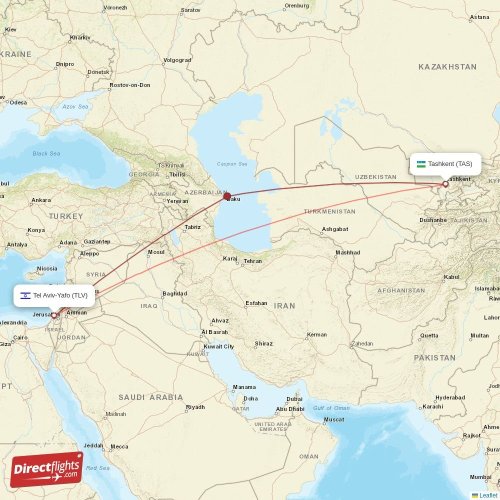 Tashkent - Tel Aviv-Yafo direct flight map