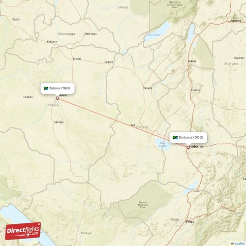 Tabora - Dodoma direct flight map