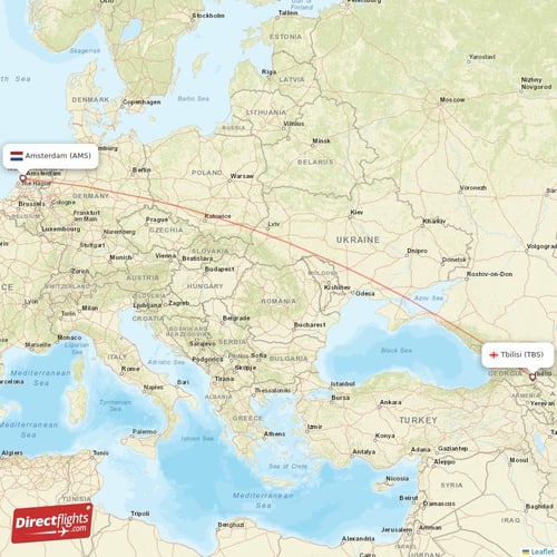Tbilisi - Amsterdam direct flight map