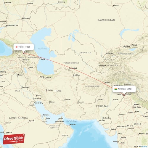 Tbilisi - Amritsar direct flight map