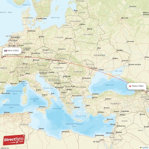 Tbilisi - Paris direct flight map