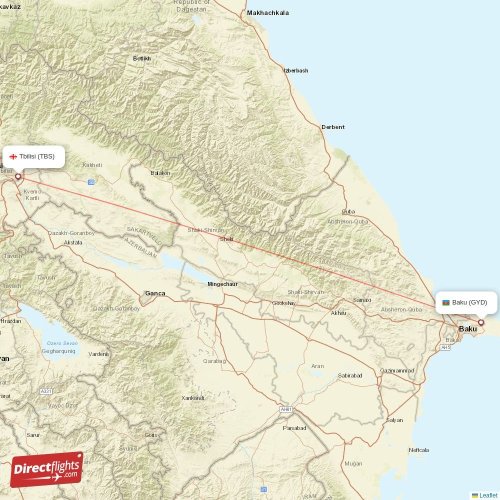 Tbilisi - Baku direct flight map