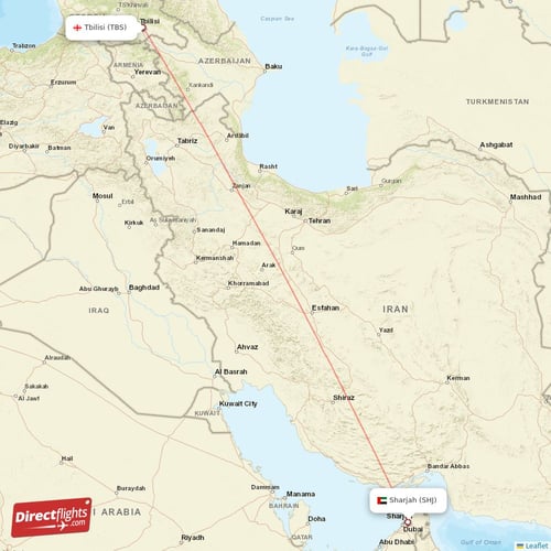 Tbilisi - Sharjah direct flight map