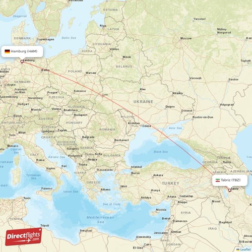 Tabriz - Hamburg direct flight map