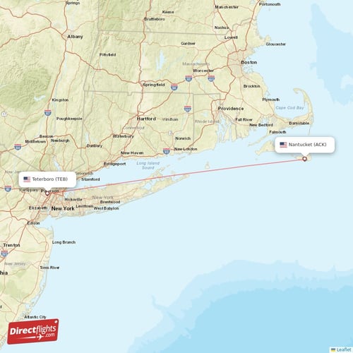 Teterboro - Nantucket direct flight map