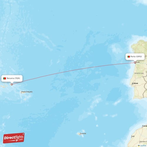 Terceira - Porto direct flight map