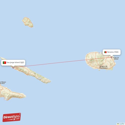 Terceira - Sao Jorge Island direct flight map