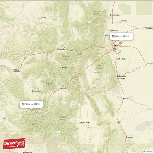Telluride - Denver direct flight map