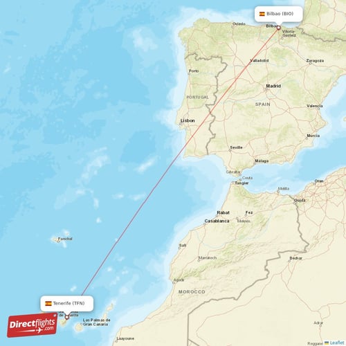 Tenerife - Bilbao direct flight map