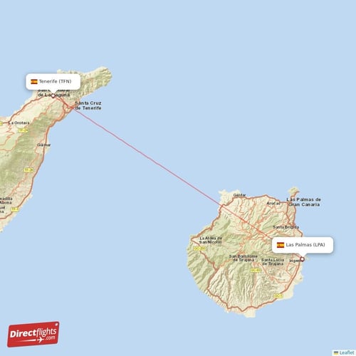 Tenerife - Las Palmas direct flight map