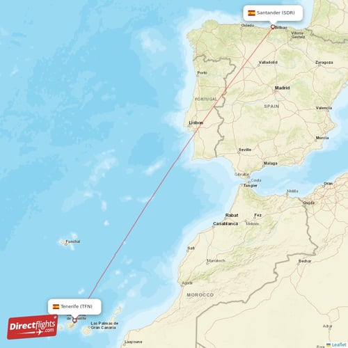 Tenerife - Santander direct flight map