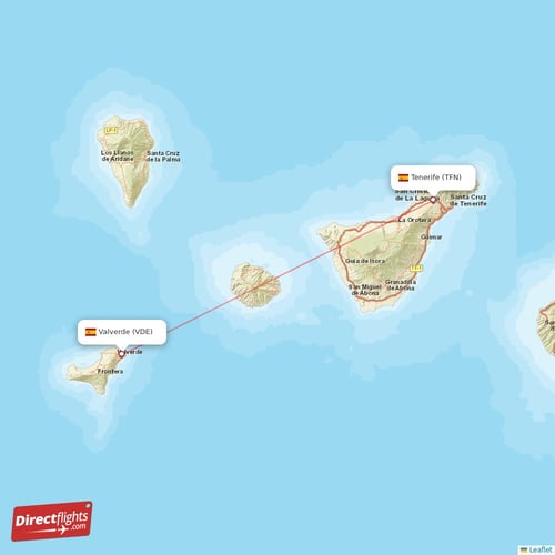 Tenerife - Valverde direct flight map