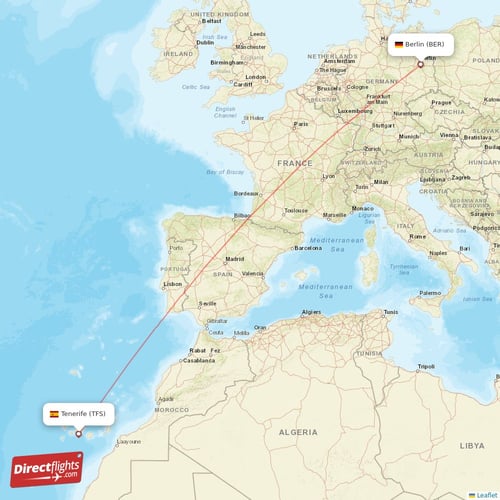 Tenerife - Berlin direct flight map