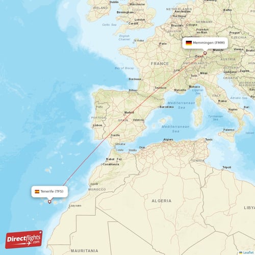 Tenerife - Memmingen direct flight map