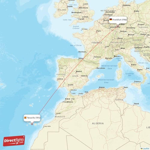 Tenerife - Frankfurt direct flight map