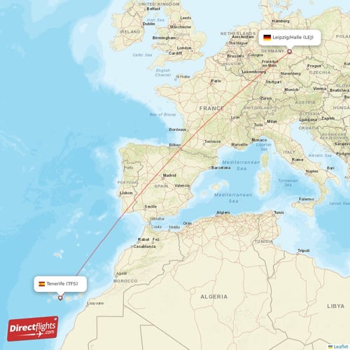 Tenerife - Leipzig/Halle direct flight map