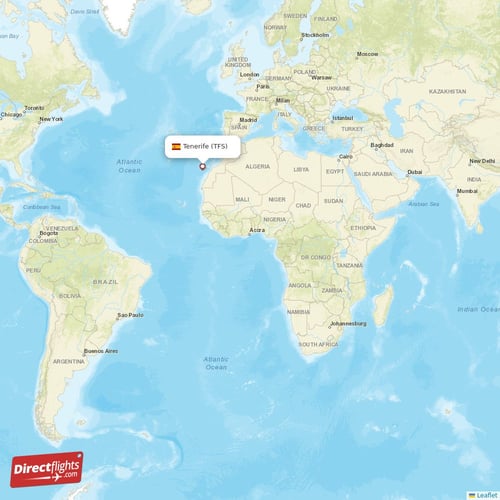 Tenerife - Vilnius direct flight map