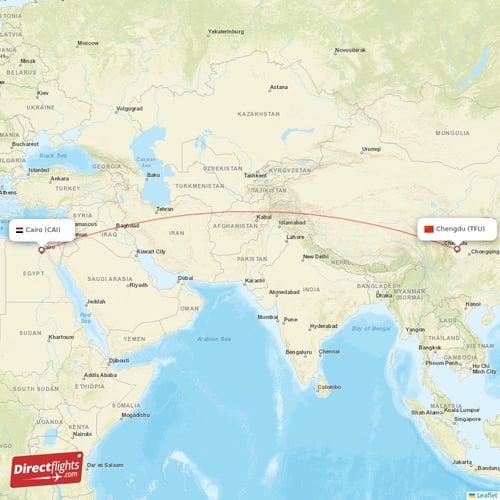 Chengdu - Cairo direct flight map