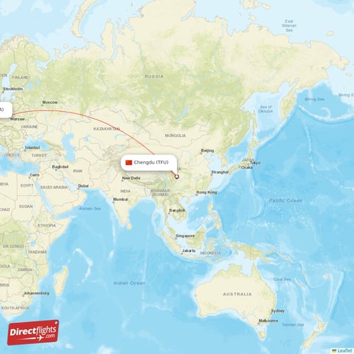 Chengdu - Frankfurt direct flight map
