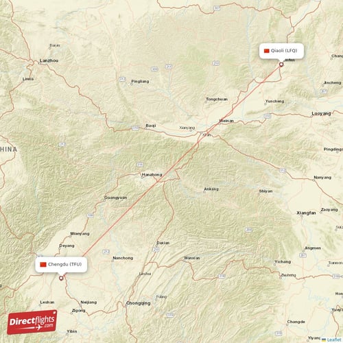 Chengdu - Qiaoli direct flight map