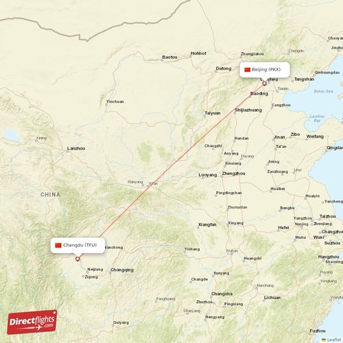 Chengdu - Beijing direct flight map