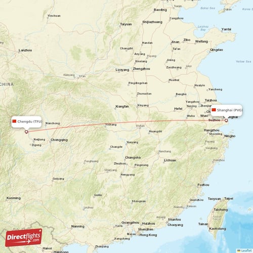 Chengdu - Shanghai direct flight map