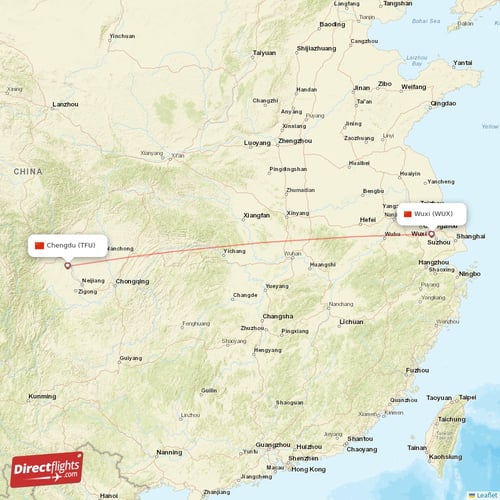 Chengdu - Wuxi direct flight map
