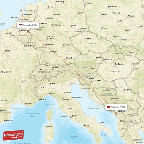 Podgorica - Maastricht direct flight map