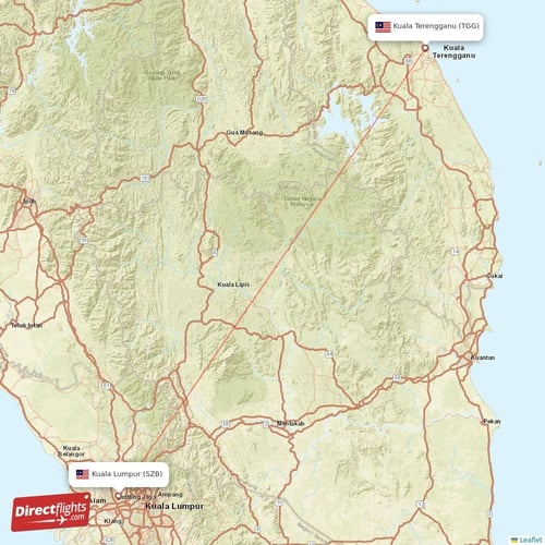 Kuala Terengganu - Kuala Lumpur direct flight map