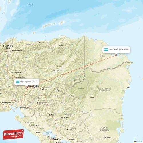 Tegucigalpa - Puerto Lempira direct flight map