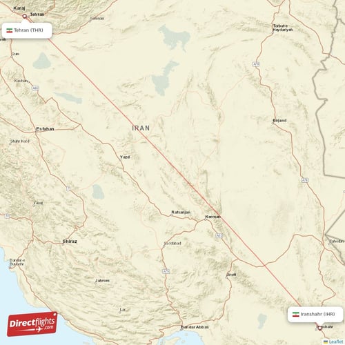 Tehran - Iranshahr direct flight map