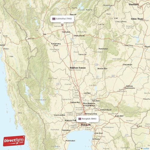 Sukhothai - Bangkok direct flight map
