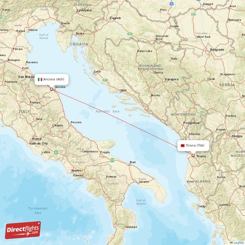 Tirana - Ancona direct flight map