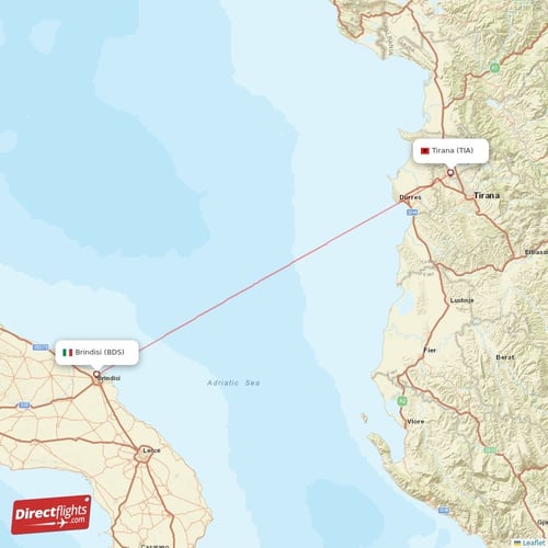Tirana - Brindisi direct flight map