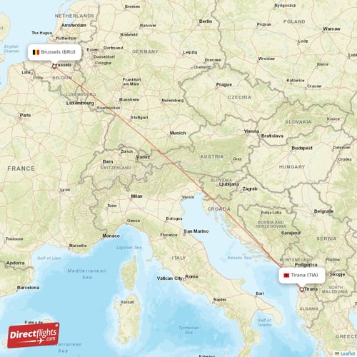 Tirana - Brussels direct flight map