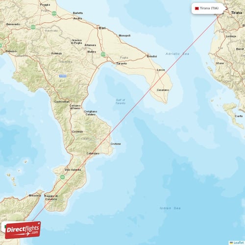 Tirana - Catania direct flight map