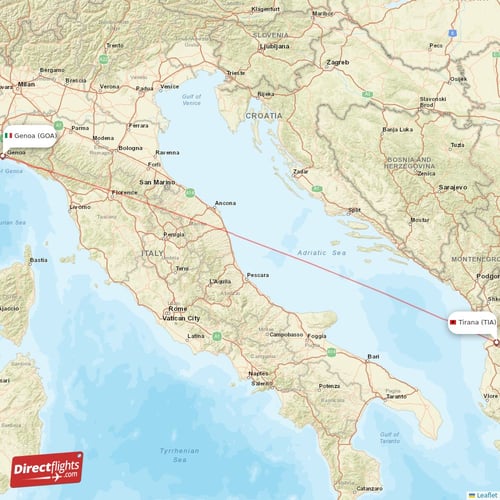 Tirana - Genoa direct flight map