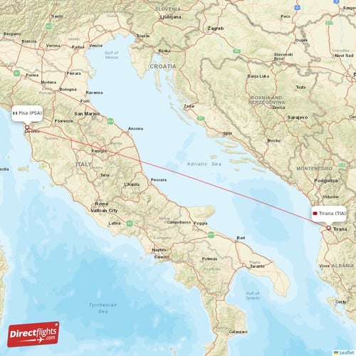 Tirana - Pisa direct flight map