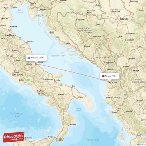 Tirana - Pescara direct flight map