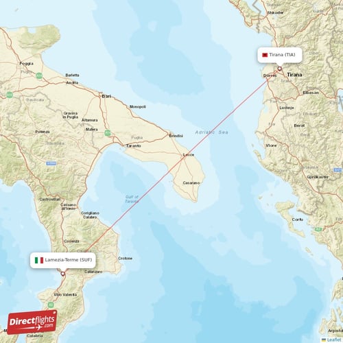 Tirana - Lamezia-Terme direct flight map